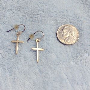Sterling Silver Dangling Cross Earrings